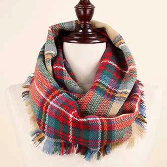 Beige Plaid Infinity Scarf - Picture 3 of 4